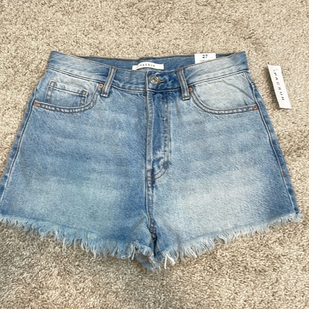Pacsun Women’s Denim Shorts Size 27 Medium Wash 100% Cotton Distressed High Rise